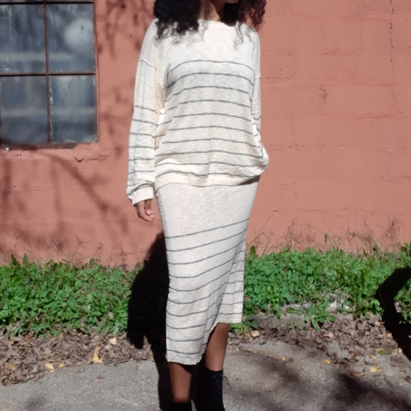 Simply Salted Beige Gray Stripe Knit Set